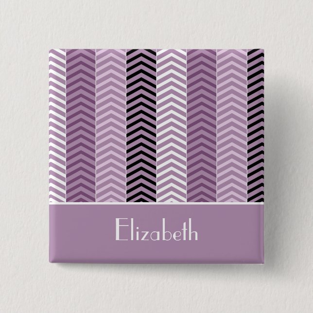 Badge Carré 5 Cm Fille Purple Chevron Stripes Motif Avec Nom (Devant)