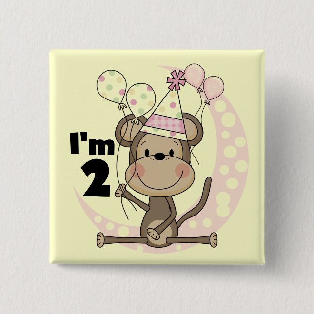 Badge Carré 5 Cm Fille singe en Casquette de fête 2e anniversaire (Devant)
