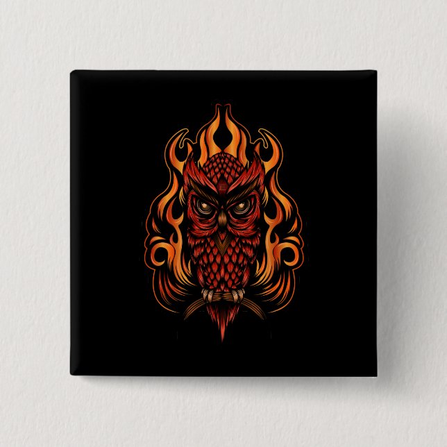 Badge Carré 5 Cm Fire owl (Devant)
