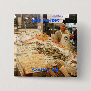 Badge Carré 5 Cm Fish Market, Seattle, Washington