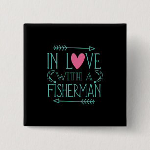 Badge Carré 5 Cm Fisher En Amour Avec Un Pêcheur