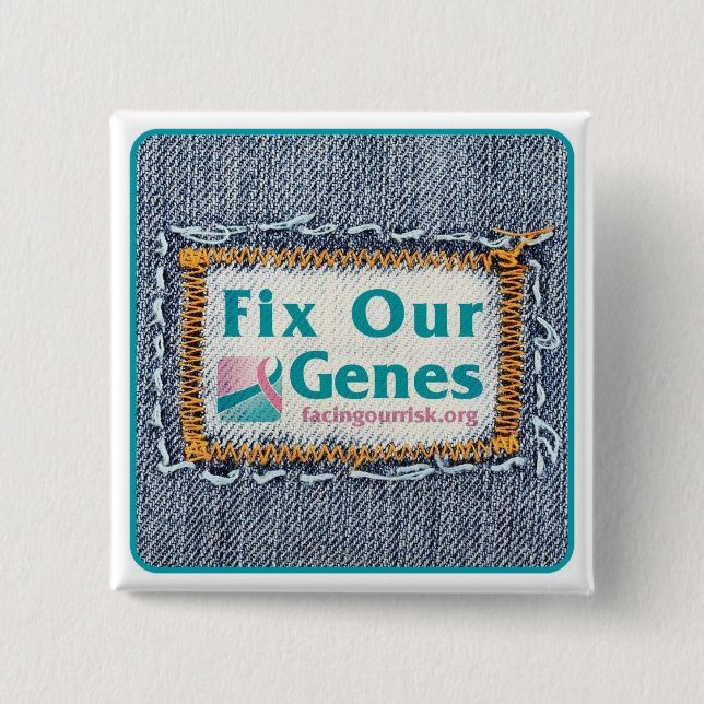 BADGE CARRÉ 5 CM FIXEZ NOS GÈNES (Devant)