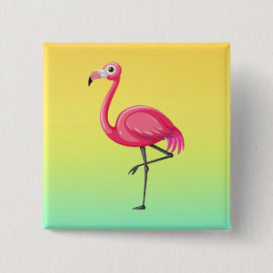 Badge Carré 5 Cm Flamant Rose de Style Cartoon