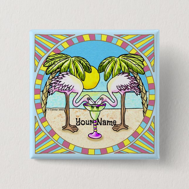 Badge Carré 5 Cm Flamant rose Margarita (Devant)