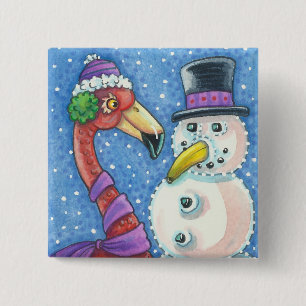 Badge Carré 5 Cm Flamant rose ROSE CHRISTMAS CHRISTMAS Carré