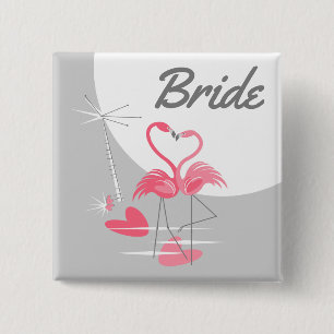 Badge Carré 5 Cm Flamingo Love Large Moon Bride button square