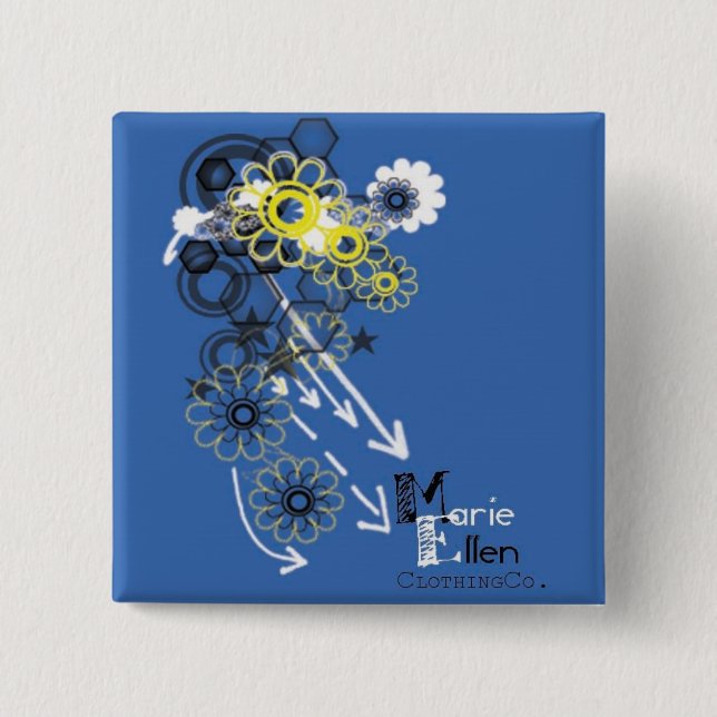 Badge Carré 5 Cm Fleur bleue (Devant)