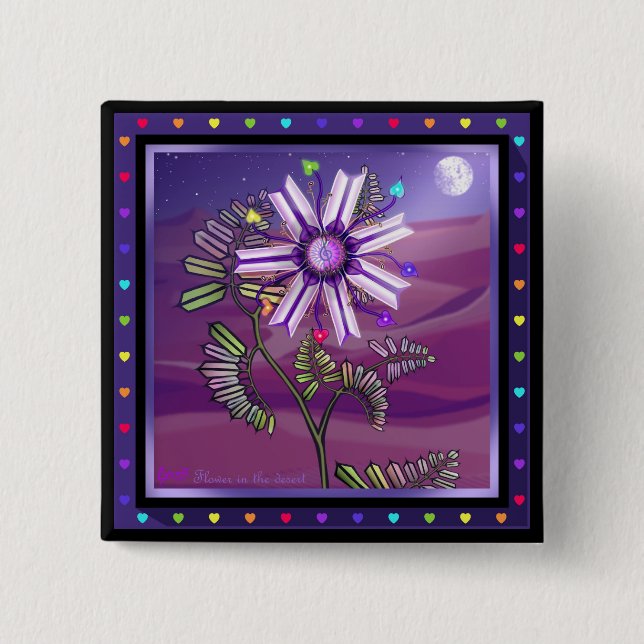 Badge Carré 5 Cm Fleur dans le désert (Devant)