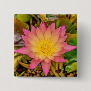 Badge Carré 5 Cm Fleur de Lotus