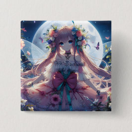 Badge Carré 5 Cm Fleur de lune d'Anime