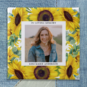 Badge Carré 5 Cm Fleur de tournesol funéraire Floral Photo Carré