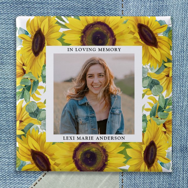 Badge Carré 5 Cm Fleur de tournesol funéraire Floral Photo Carré (Créateur téléchargé)