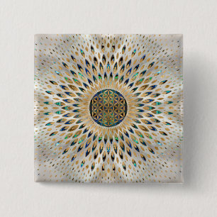 Badge Carré 5 Cm Fleur de vie - Abalone Shell et Pearl