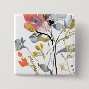 Badge Carré 5 Cm Fleur recouverte - fleurs de pastel d'aquarelle