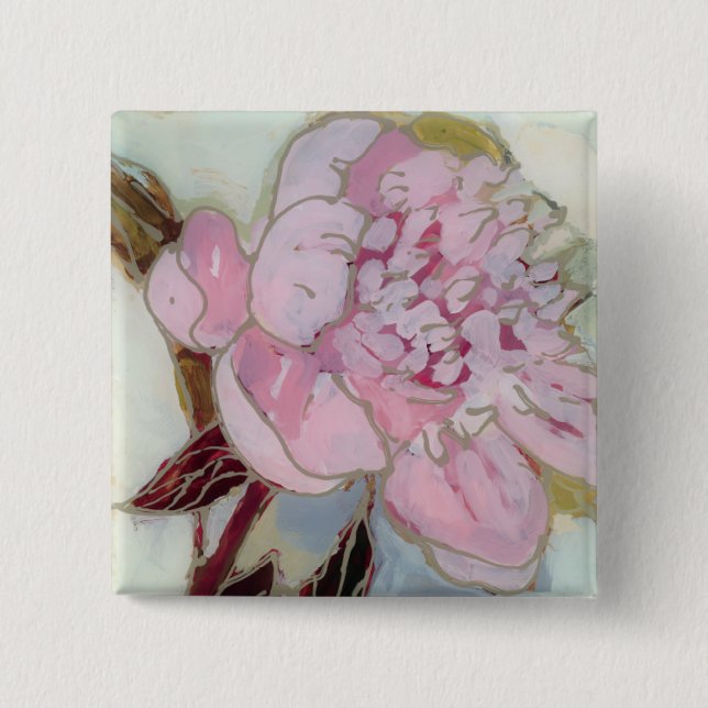 Badge Carré 5 Cm Fleur rose de pivoine (Devant)
