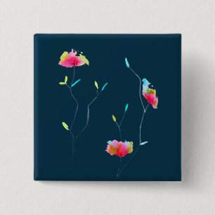 Badge Carré 5 Cm Fleur rose moderne simple d'inspiration japonaise