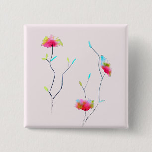 Badge Carré 5 Cm Fleur rose moderne simple d'inspiration japonaise