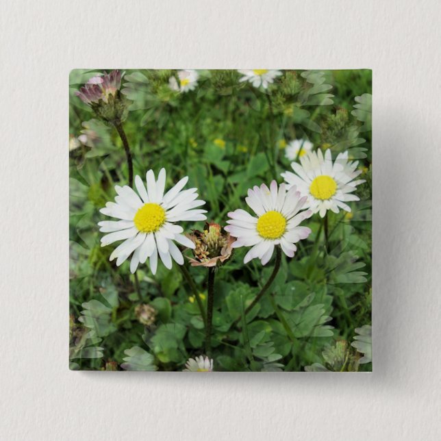 BADGE CARRÉ 5 CM FLEUR SAUVAGE (Devant)
