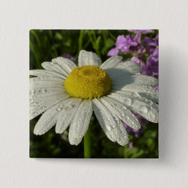 Badge Carré 5 Cm Fleur sauvage Daisy et Summer Lilac (Devant)