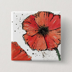Badge Carré 5 Cm Fleur sur un arrière - plan blanc