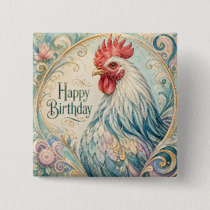 Badge Carré 5 Cm Fleurissement d'anniversaire du coq royal