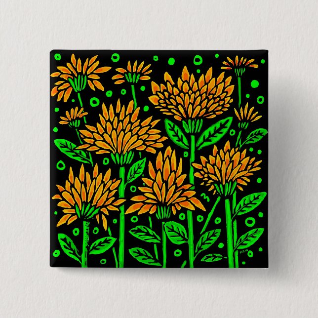Badge Carré 5 Cm Fleurs Art Déco (Devant)