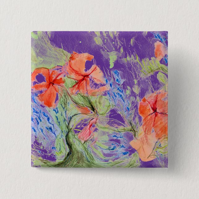 Badge Carré 5 Cm Fleurs Balsam et Lobelia (Devant)