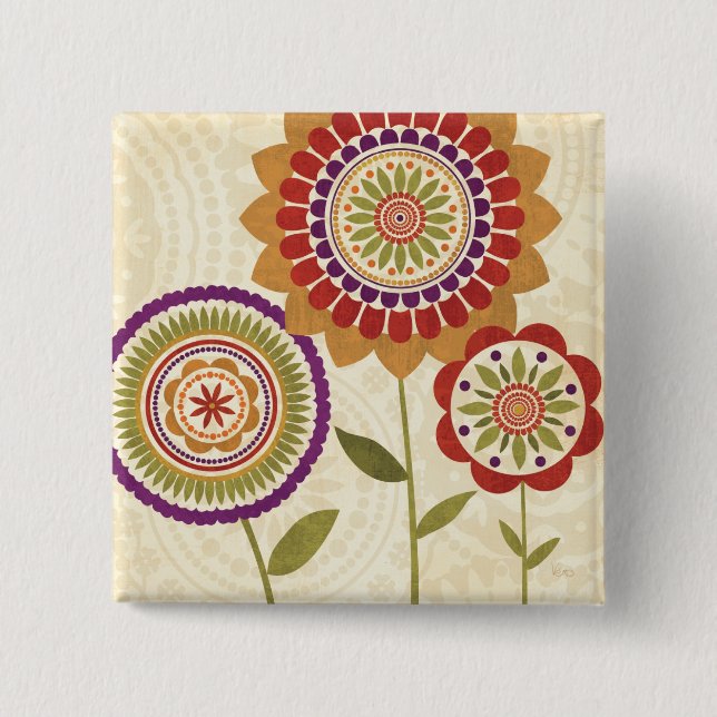 Badge Carré 5 Cm Fleurs contemporaines d'automne (Devant)