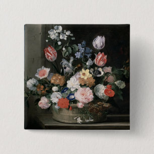 Badge Carré 5 Cm Fleurs dans un panier, 1650-56