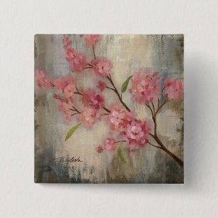 Badge Carré 5 Cm Fleurs de cerisier et branche