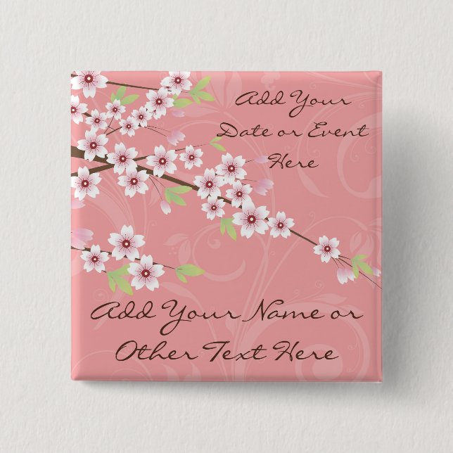Badge Carré 5 Cm Fleurs de cerisier roses molles (Devant)