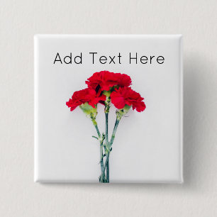 Badge Carré 5 Cm Fleurs de la carnation rouge