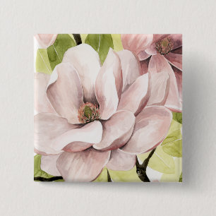 Badge Carré 5 Cm Fleurs de Magnolia rousses