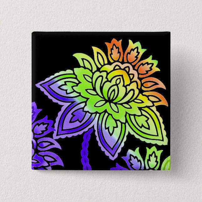 Badge Carré 5 Cm Fleurs de néon (Devant)