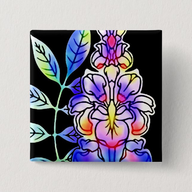 Badge Carré 5 Cm Fleurs de néon (Devant)