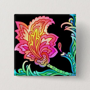 Badge Carré 5 Cm Fleurs de néon
