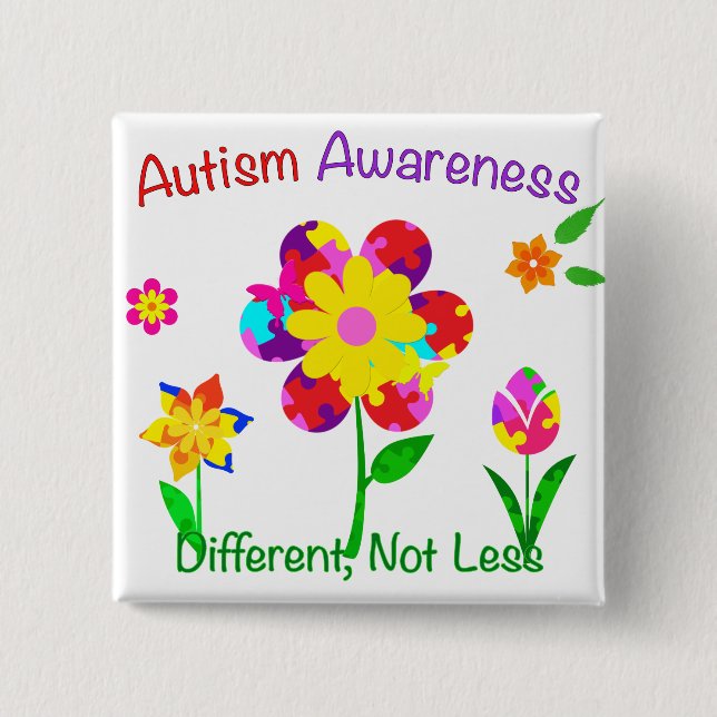 Badge Carré 5 Cm Fleurs de sensibilisation sur l'autisme (Devant)