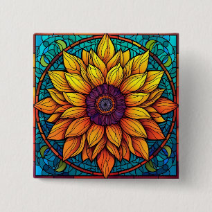 Badge Carré 5 Cm Fleurs de Tournesol étonnantes en verre