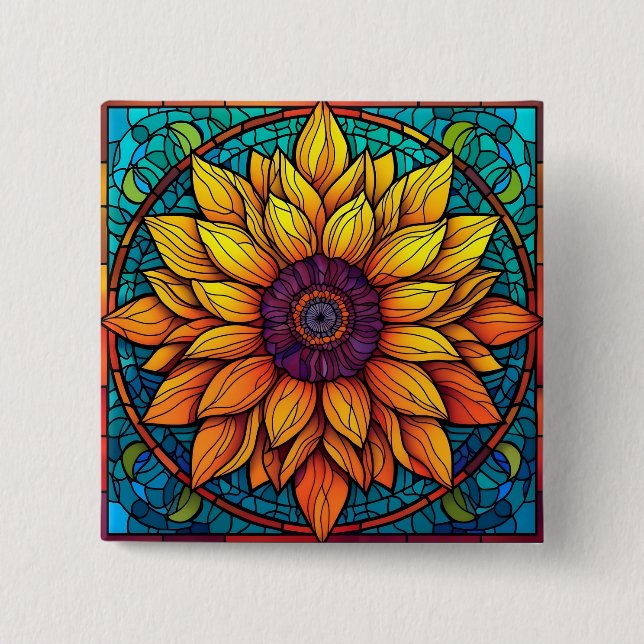 Badge Carré 5 Cm Fleurs de Tournesol étonnantes en verre (Devant)