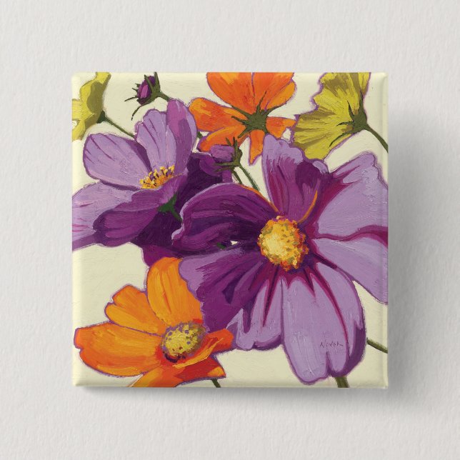 Badge Carré 5 Cm Fleurs décoratives (Devant)