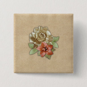 Badge Carré 5 Cm Fleurs en cuir sur Crème Suede