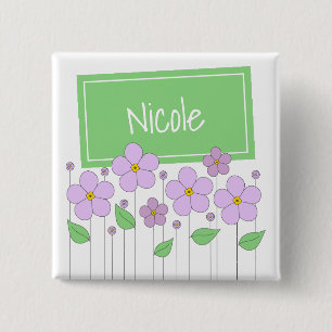 Badge Carré 5 Cm Fleurs et bouton lilas d'étiquette