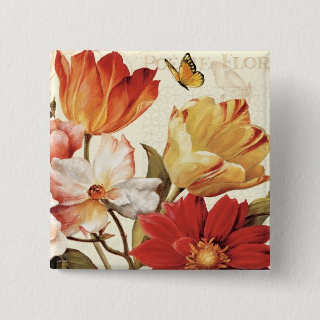 Badge Carré 5 Cm Fleurs et papillons (Devant)