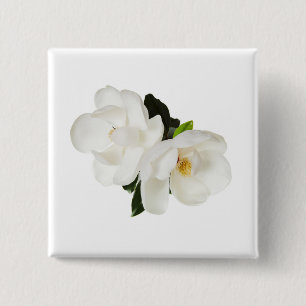 Badge Carré 5 Cm Fleurs florales des Magnolias blancs