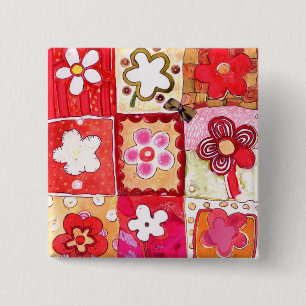 Badge Carré 5 Cm Fleurs heureuses