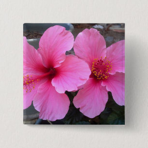 Badge Carré 5 Cm Fleurs roses de ketmie