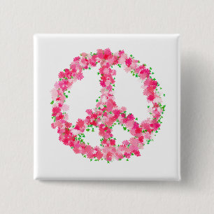 Badge Carré 5 Cm Fleurs roses de paix
