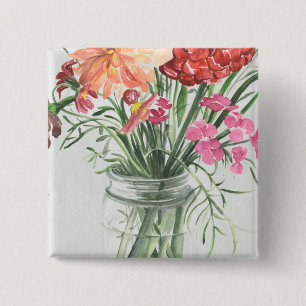 Badge Carré 5 Cm Fleurs sauvages d'été - Rose & Rouge