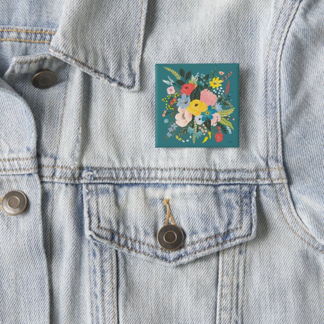Badge Carré 5 Cm Fleurs sauvages du jardin (En situation)