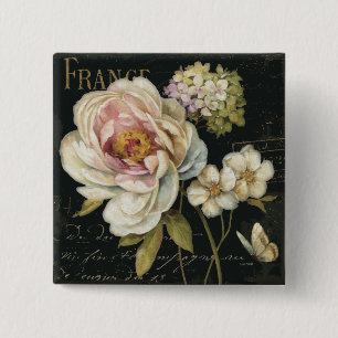 Badge Carré 5 Cm Fleurs sur le noir